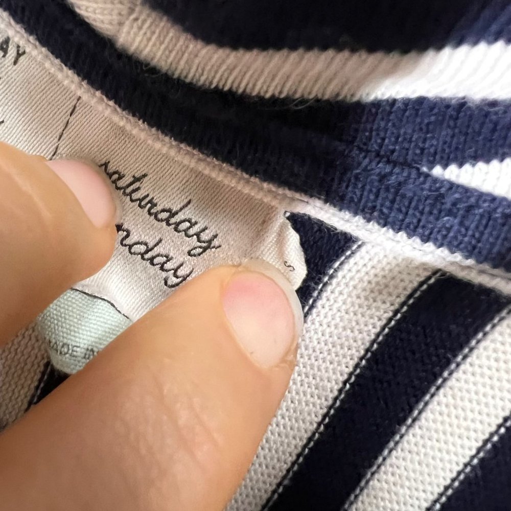 Saturday Sunday Anthropologie Blue White Stripe Wide Shoulder Knee Length Dress - Picture 3 of 11